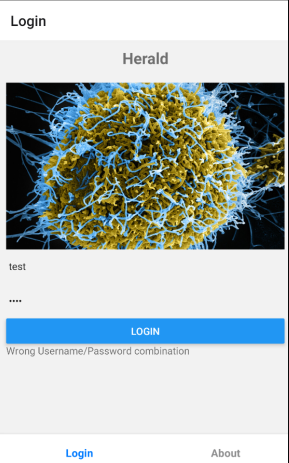 Login screen of Herald.apk