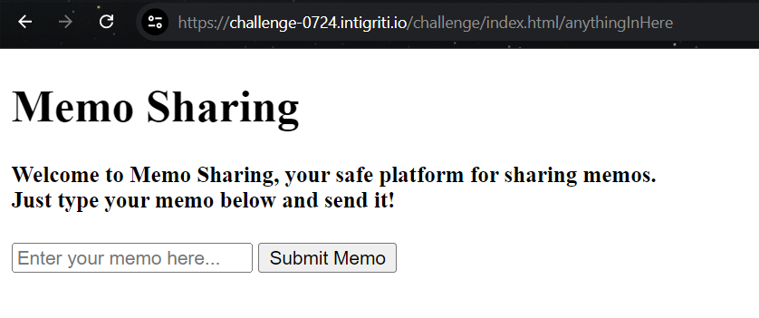 Response upon browsing to https://challenge-0724.intigriti.io/challenge/index.html/anythingInHere