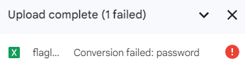 Screenshot of failed .xlsx import into Google Drive