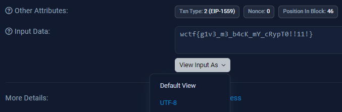 Screenshot of “Input Data” field converted into UTF-8, revealing flag