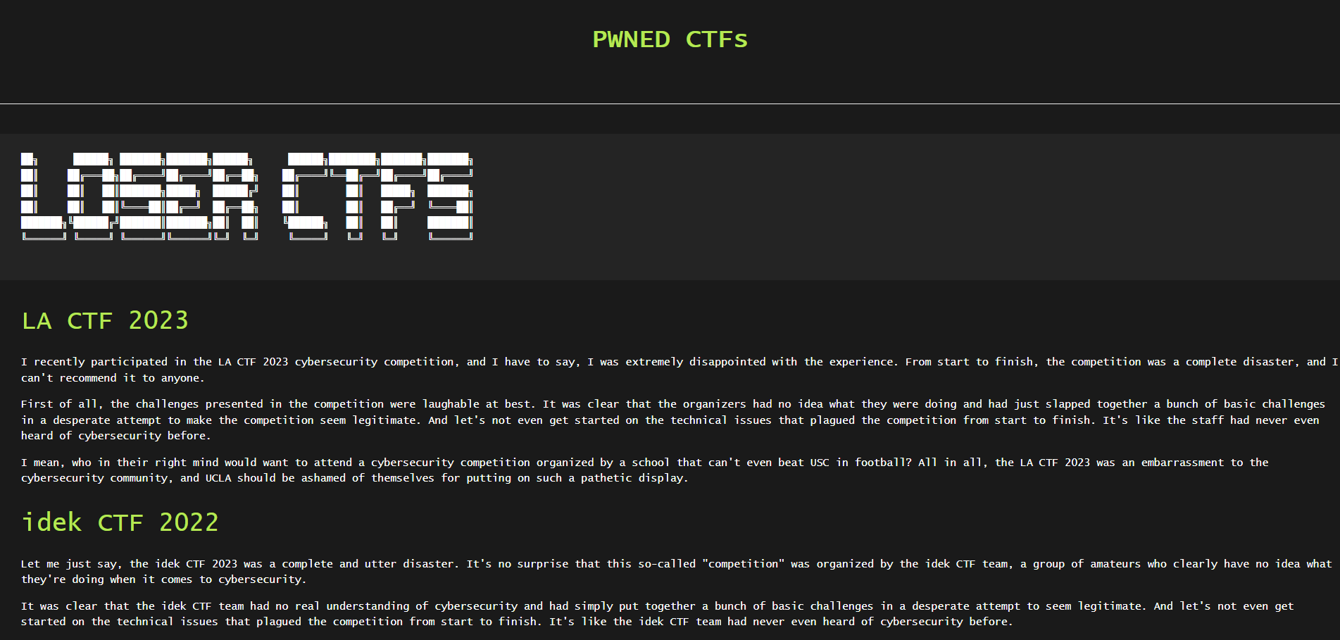 Screenshot of /ctfs.html from WannaFlag website
