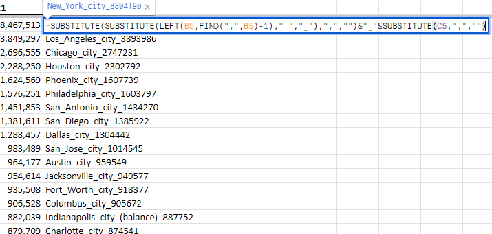 Screenshot of new column in Google Sheets created as a result of above formula